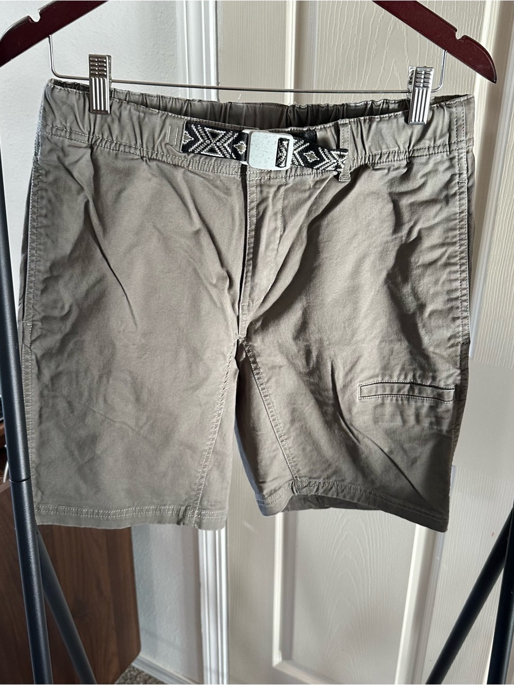 Kavu Olive Green Cargo Shorts with Patterned Web Belt